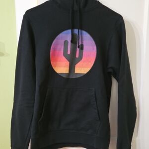 Men's Black Hoodie with Sunset Cactus Graphic